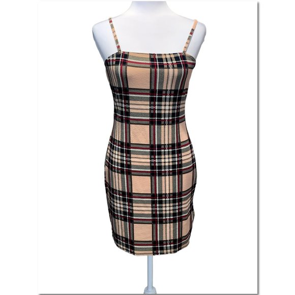 SHEIN Dresses & Skirts - Shein Plaid Dress Size Large Cream and Black Plaid Minidress EUC